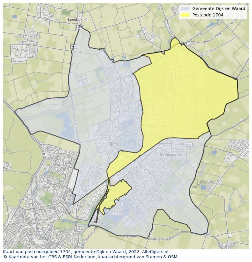 Postcode kaart 1704